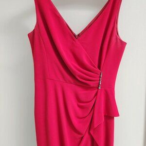 Teri Jon Rickie Freeman Sz 10 Ruched Red Cocktail Party Dress Ruffle Rhinestone